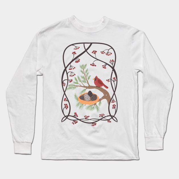 Cardinal bird Long Sleeve T-Shirt by Elsbet